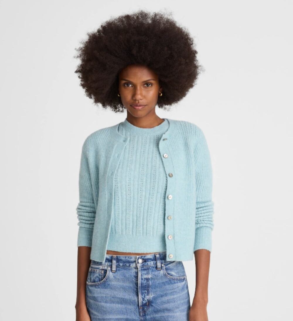 NWT Madewell CloudSoft Charm Stitch Wool-Alpaca Cardigan Slim Fit Mint Blue - XS